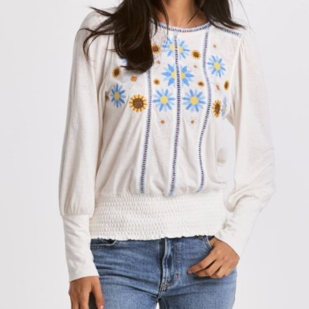 Dear John Denim White Sun Flower Lae Embroidered Blouse